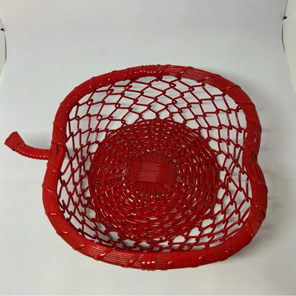 Bright Red Enamel‎ Metal Woven Apple Shaped Basket